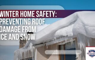 Snow-covered roof with icicles hanging from the edges.