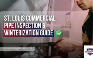 St. Louis commercial pipe inspection and winterization guide showing a technician inspecting pipes to prevent freezing and plumbing damage.