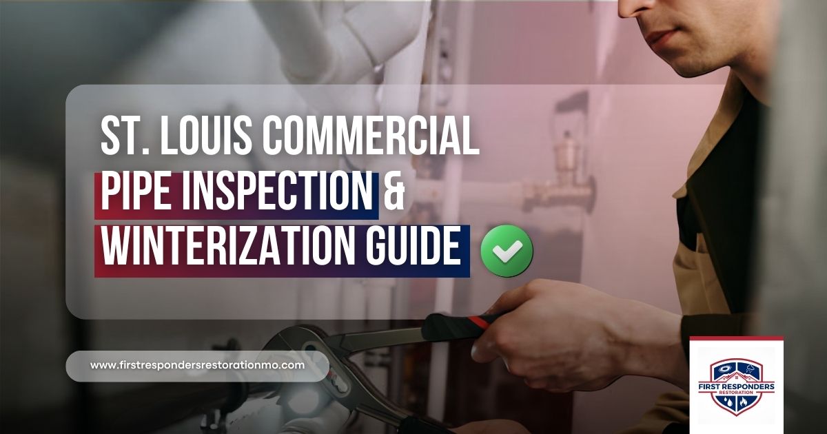 St. Louis commercial pipe inspection and winterization guide showing a technician inspecting pipes to prevent freezing and plumbing damage.